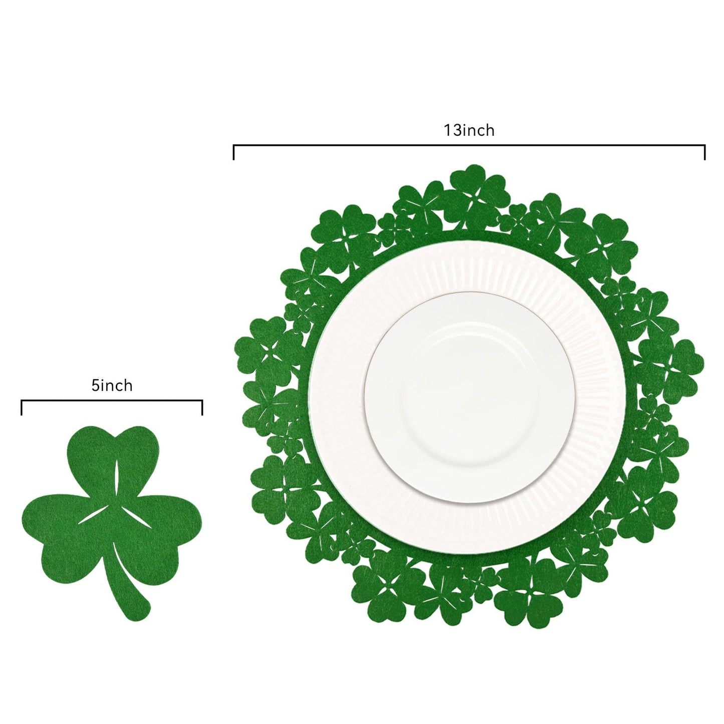 Noctiflorous St. Patrick’s Day Shamrock Green Round Felt Placemats with Coasters Set of 6 Table Decoration Durable Heat-Resistant Non-Slip Washable Place Mats Indoor Outdoor Kitchen Dining Table Mats
