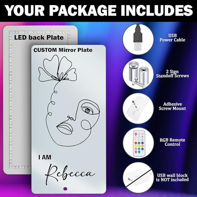 Custom One Line Art Personalized LED Name Mirror Lights for Bedroom, Living Room