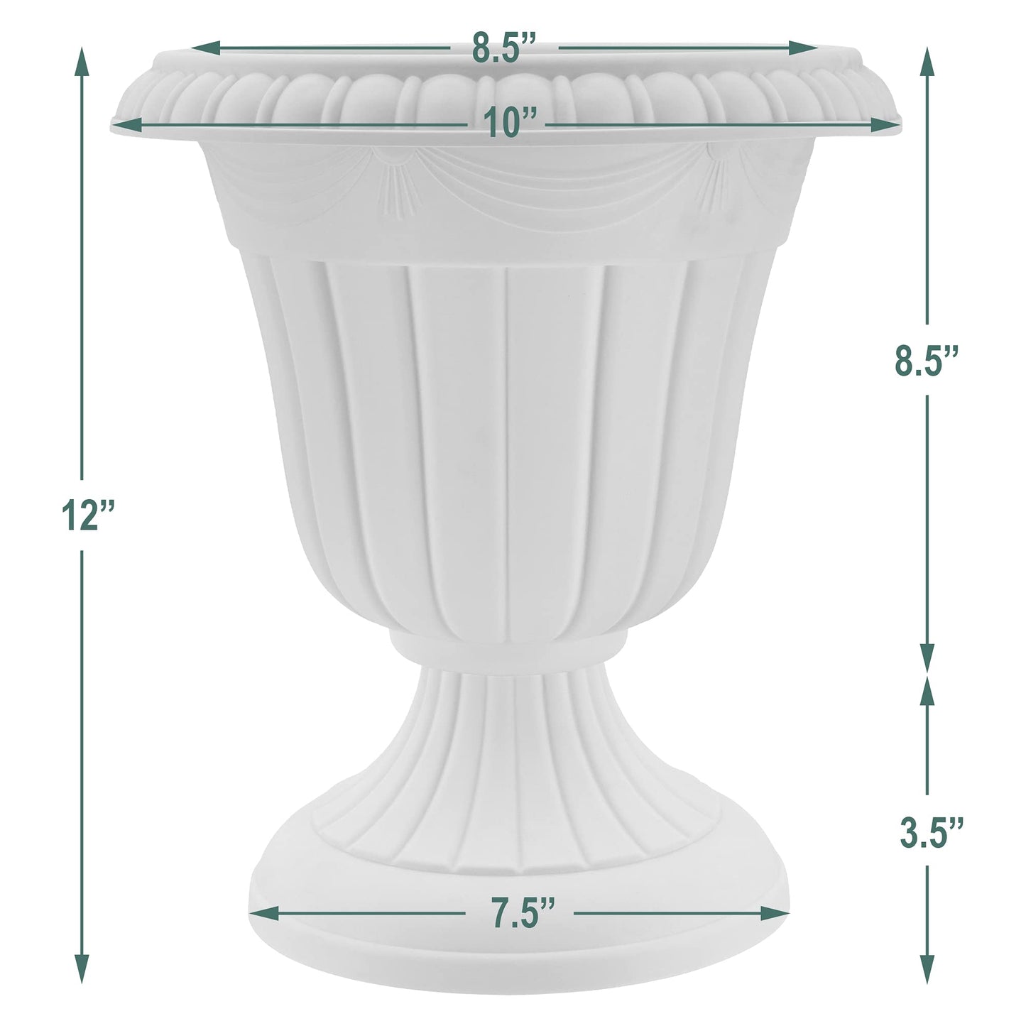 Arcadia Garden Products PL20WW Indoor/Outdoor Classic Traditional Plastic Urn Planter, Whitewash, 10" x 12", White Wash