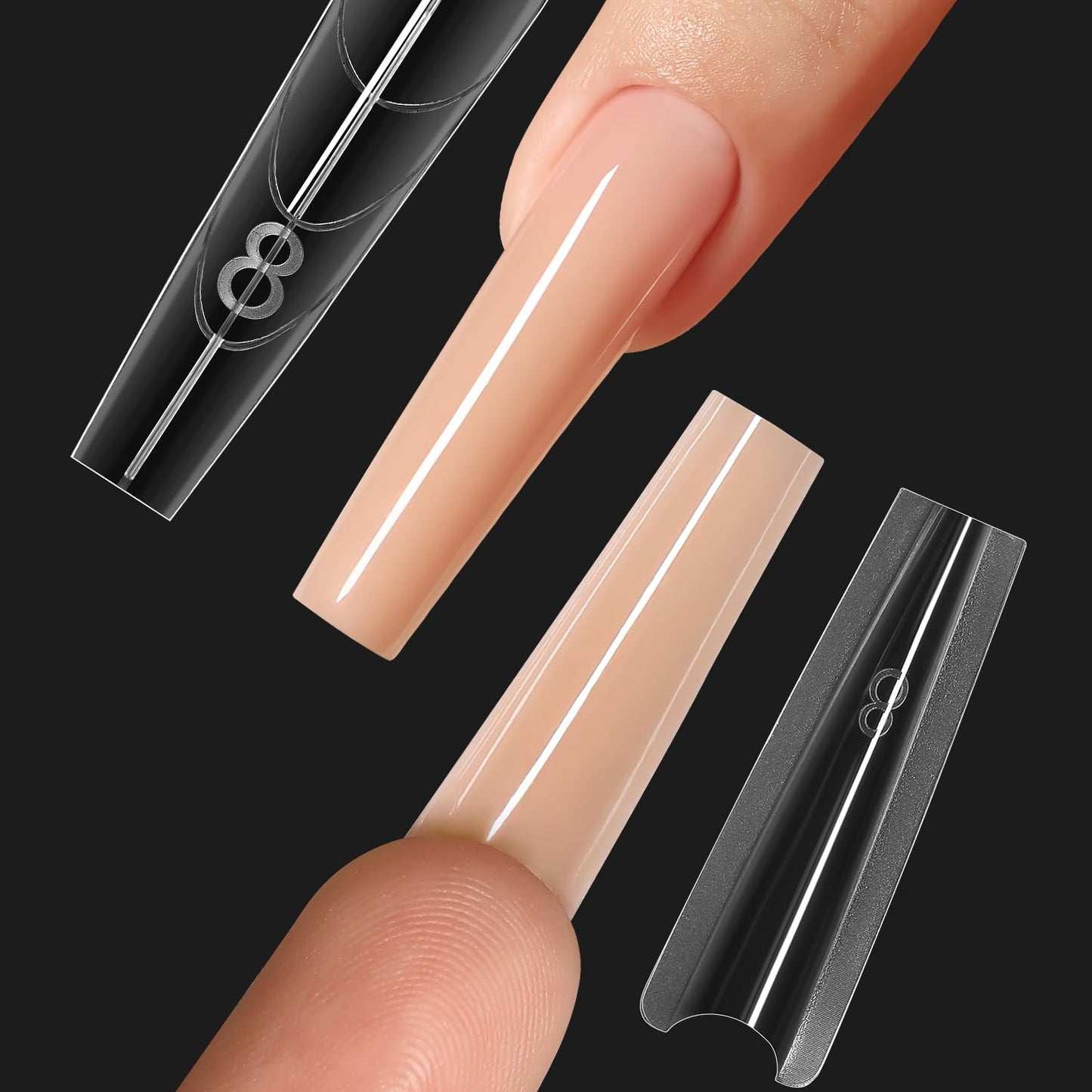 240Pcs Sandwich Nails Dual Forms,Nail Mold for DIY Quick Nails Extension, 15 Sizes Clear Plastic Form for Salon Manicures at Home（ZM-W555-Long Coffin）