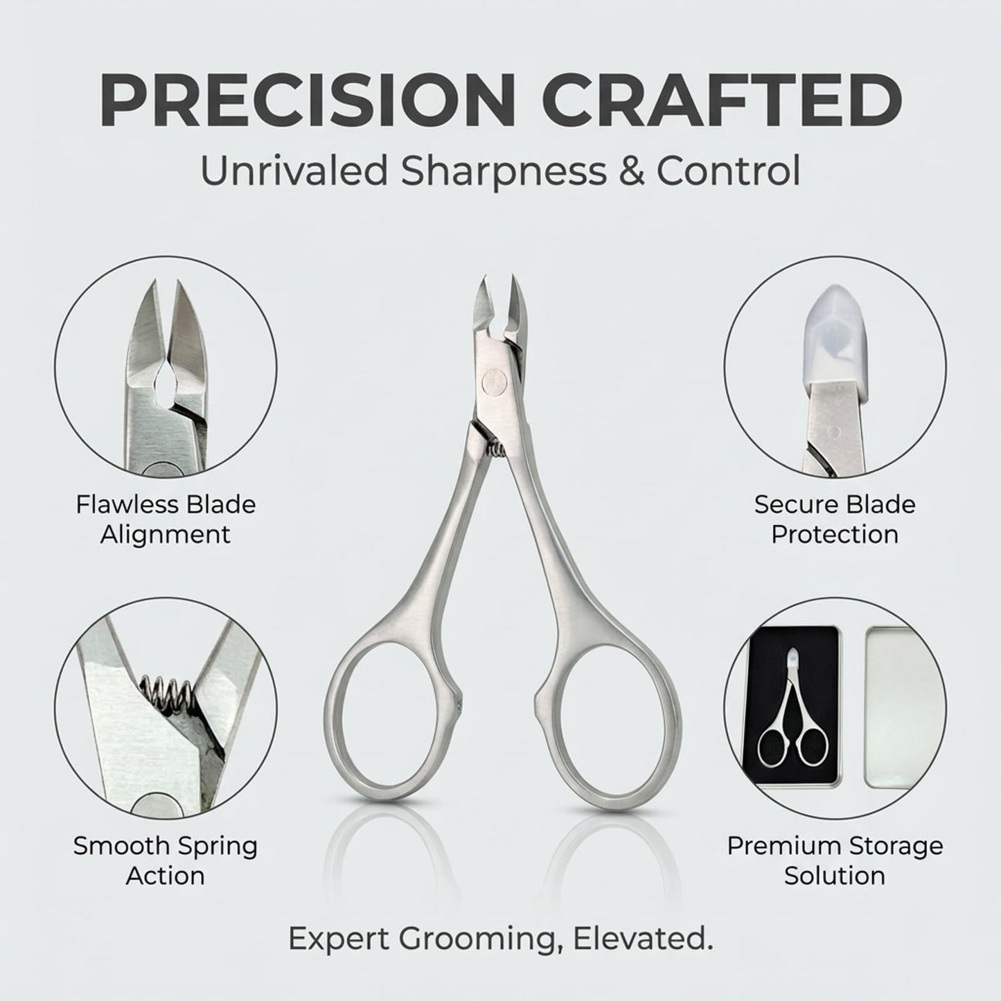 AZSRKRBM Cuticle Trimmer Nipper, Stainless Steel Cuticle Clipper with Round Comfort Grip & Sharp Blade - Easy for Home Manicure Pedicure, Beginner-Friendly Nail Care Tool with Protective Cover