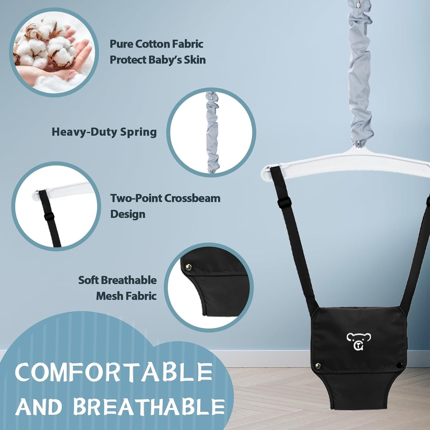 G TALECO GEAR Baby Jumper with Stand,Baby Bouncer,Easy Set-Up,Baby Exerciser for Active Babies,Suitable for Indoor and Outdoor, Water Mat Include (Black)