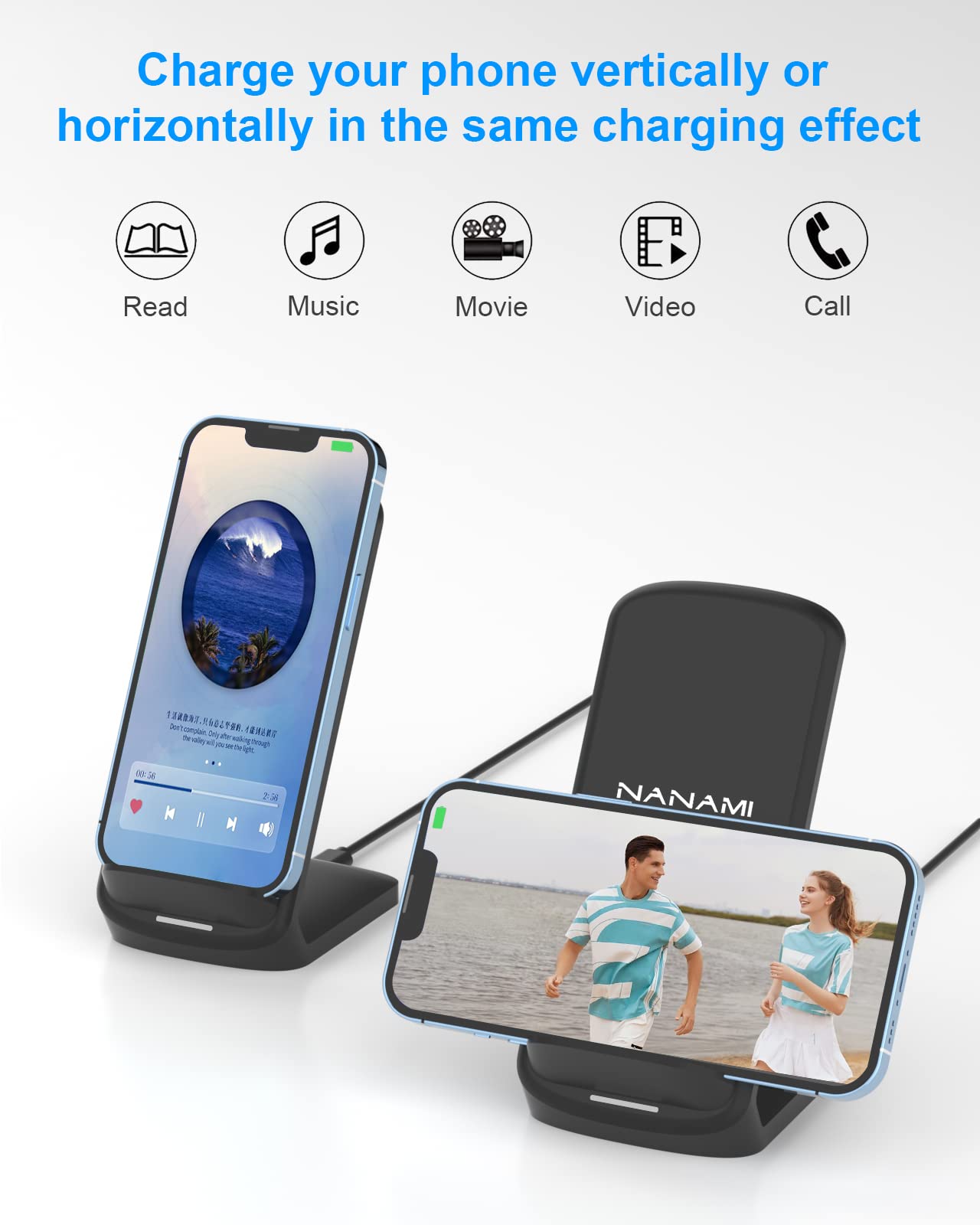 NANAMI Upgraded Fast Wireless Charger, Wireless Charging Stand Compatible with Samsung Galaxy S26/S26+/S25/S24/S23/S22/S21 & Phone Charger Dock for iPhone 17/17 Air/16/16 Plus/16 Pro/15/14/13/12