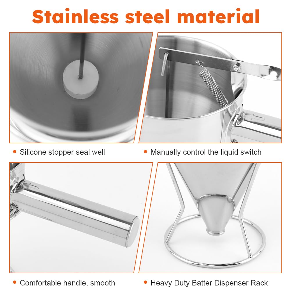 Pancake Batter Dispenser, Stainless Steel Funnel Cake Dispenser with with Squeeze Handle & Stand for Cupcakes, Pancakes, Takoyaki, Waffle and Baked Goods(Size:S,600ml)