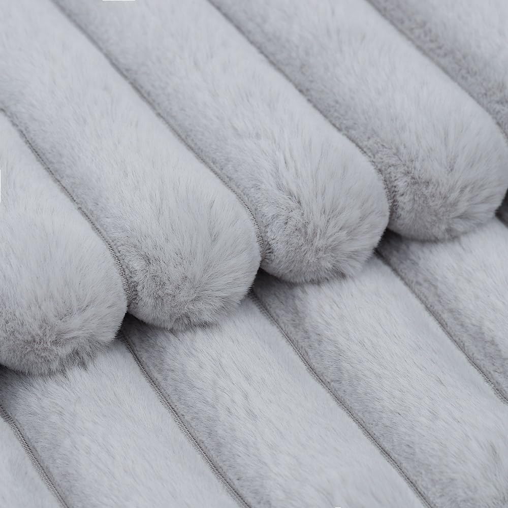 MADIZZ Set of 2 Faux Wool Plush Decorative Throw Pillow Covers 24x24 Inch Light Grey Fluffy Striped Soft Decorative Cushion Cover for Sofa Bedroom Pillow Shell