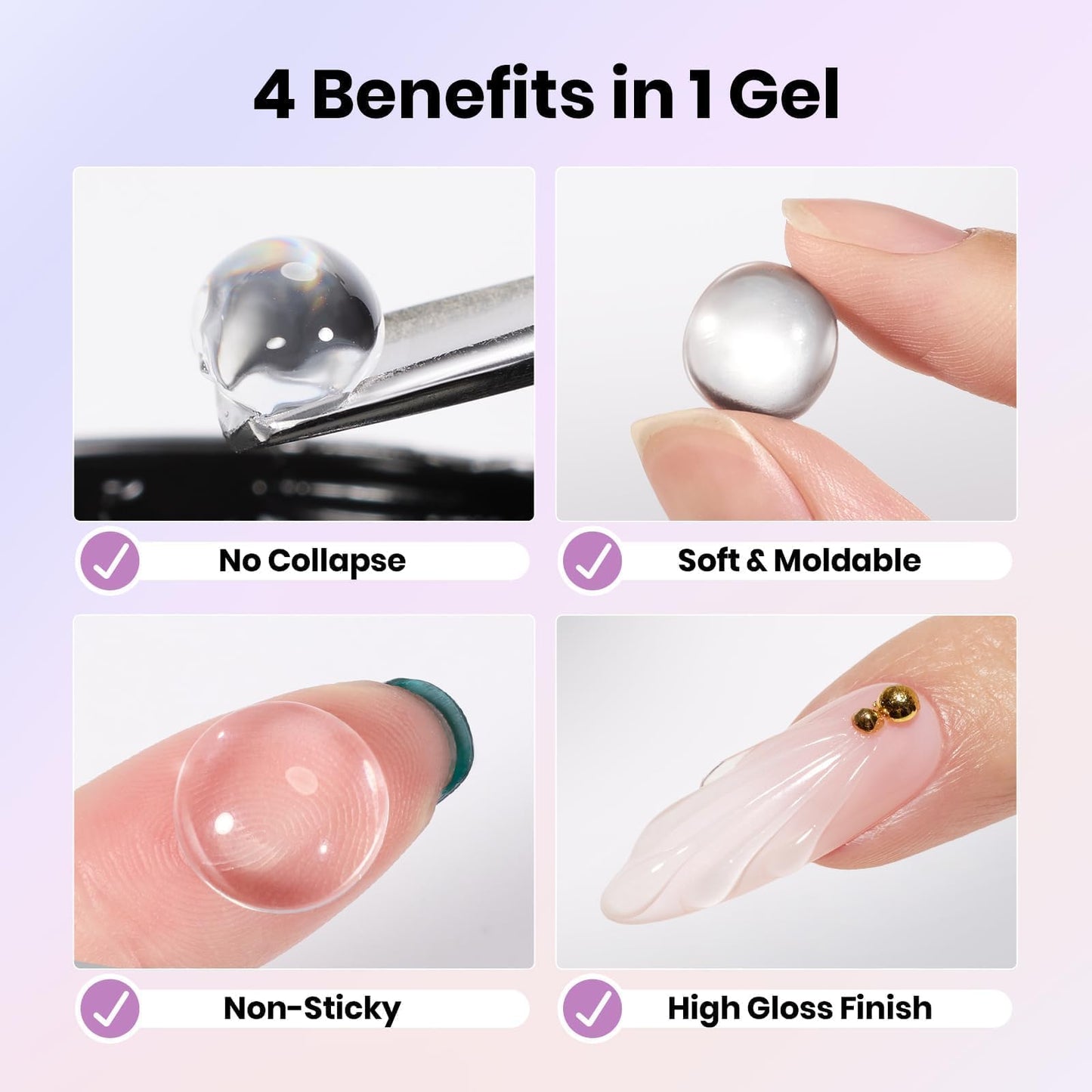 Beetles 3D Gel Nail Art Kit-1oz Clear Solid Builder Nail Gel,5 in 1 Non-Sticky Hand Sculpting Building 3D Nails with Sculpting Pen for Beginner DIY UV Nails Salon at Home,Crystal Orb Gifts for Women