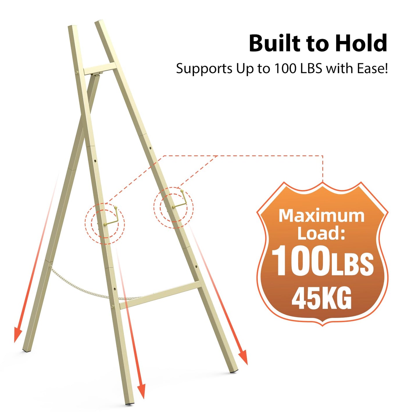Gold Metal Easel Stand 46.7", Heavy Duty Floor Display Easel, Adjustable 4-Tier with Chain Support, Wedding Welcome Sign Holder, Poster Stand, Easy to Assemble, Assembly Required (1 Pack)