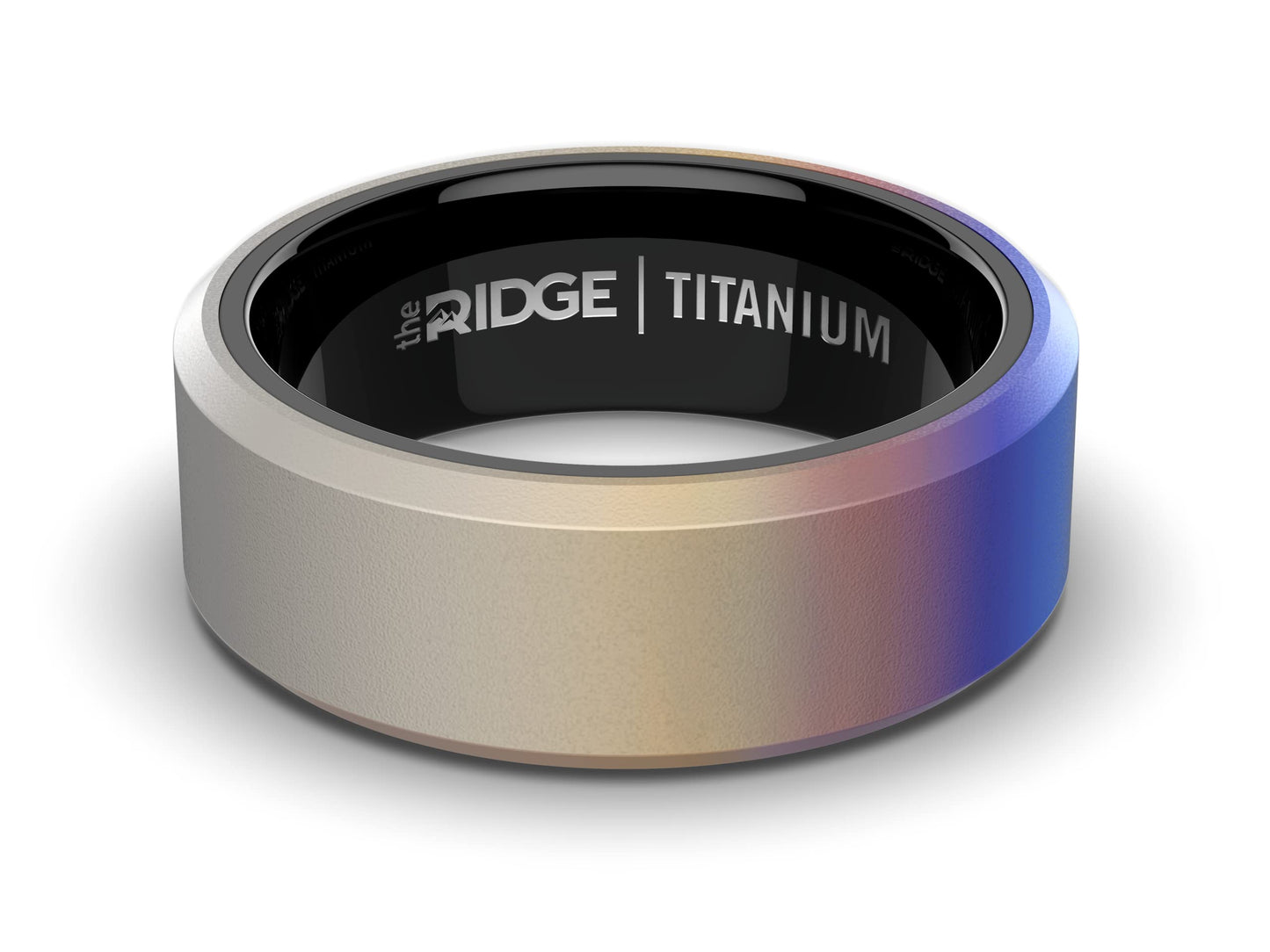 The Ridge Burnt Titanium Beveled Ring Comfort Fit Wedding Band - 14