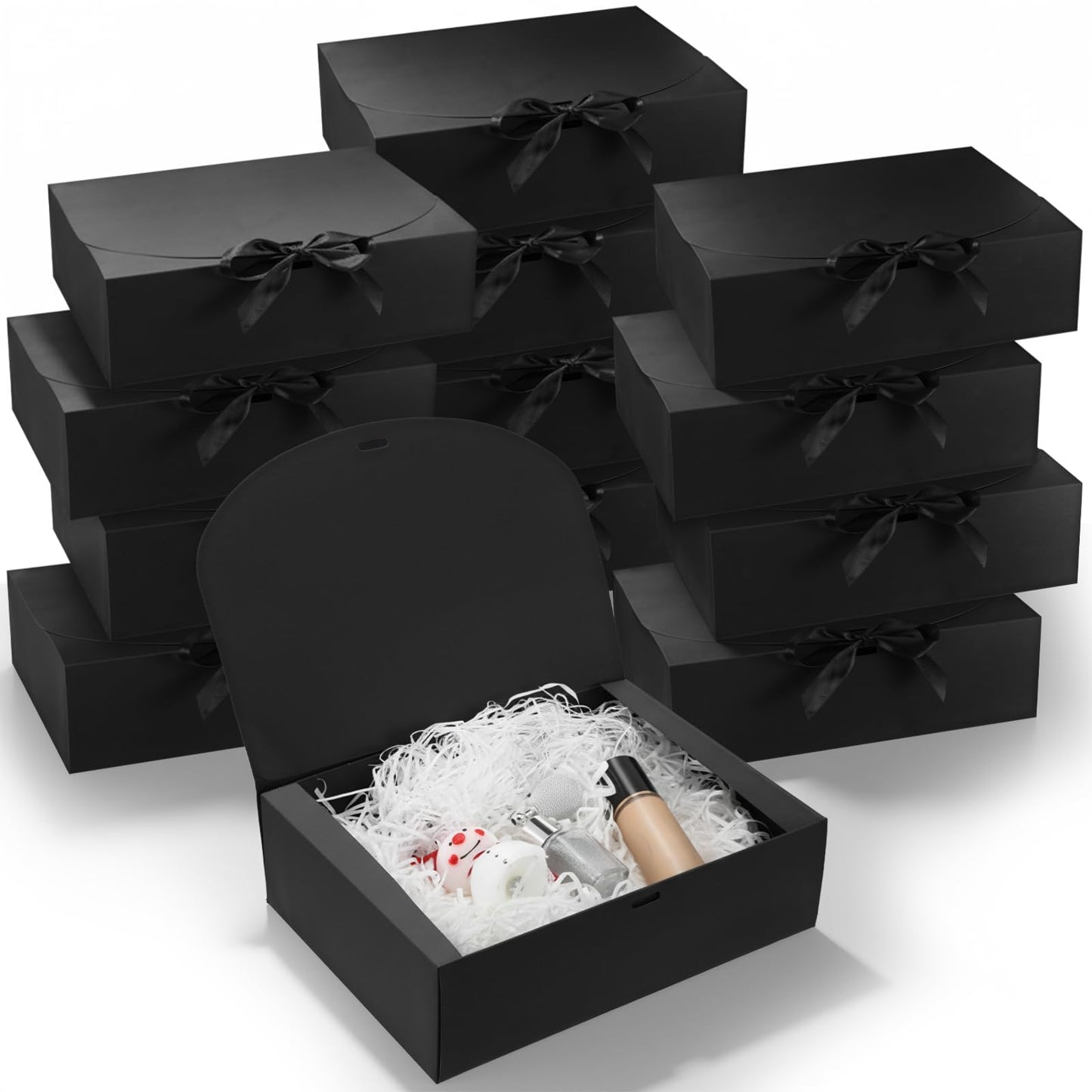 Xaajooio 12 Pack 10.6x7.8x3.1 Inch Black Gift Boxes with Lids, Bridesmaid Proposal Box, Luxury Gift Box with Ribbon for Wedding, Birthday, Christmas, Graduation, Party
