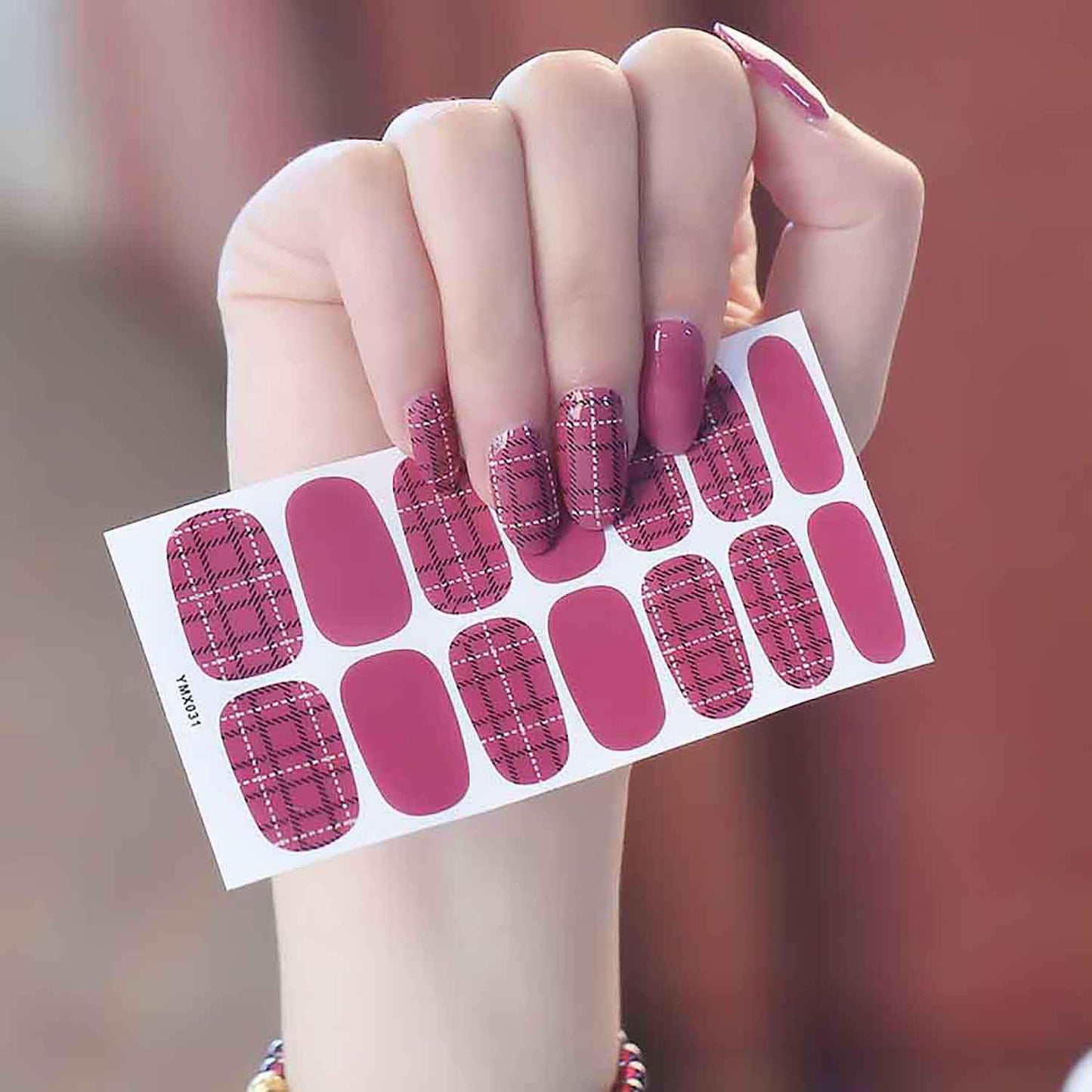 SILPECWEE 30 Sheets Plaid Nail Polish Strips Full Nail Wraps Self Adhesive Nail Polish Stickers for Women Nail Strips Real Nail Polish Nail Art Accessories with 1pc Nail File