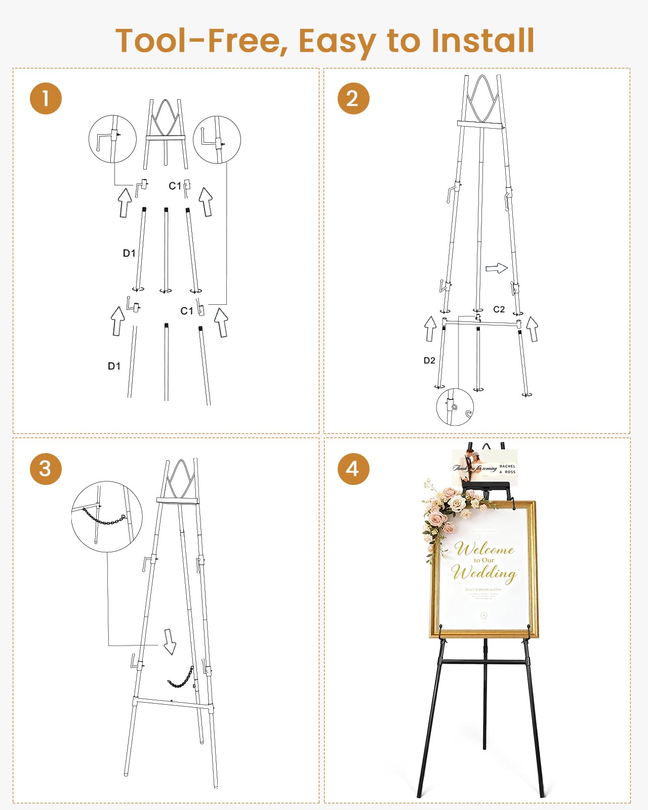 53.9" Black Easel Stand for Sign, Heavy Duty Metal Display Easel with Storage Bag, Adjustable Art Easel for Wedding Sign, Painting, Picture