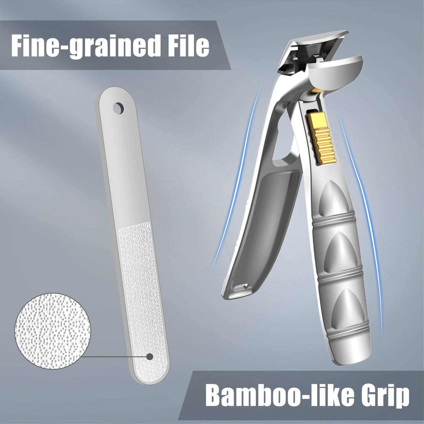 SHINLEA Nail Clippers for Seniors Thick Toenails, Professional Fingernail Toenail Clippers with Catcher, Sharp Wide Opening and Long Handle Nail Cutter Set for Men Women, Silver