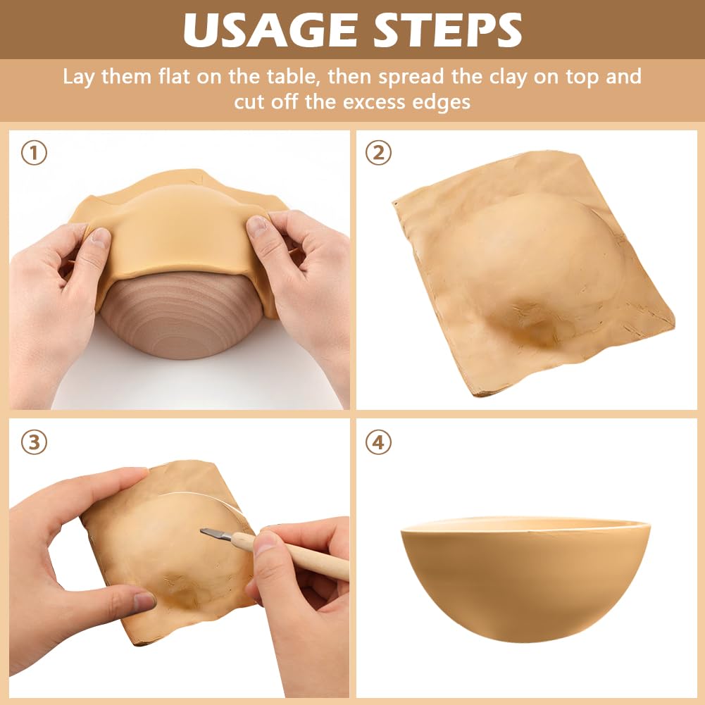 8 Pcs Half Round Pottery Tools Set, 8 Sizes Wooden Hemisphere Ceramic Top Tool, Pottery Plate Press Tool Clay Tools for Making Ceramic Bowls and Plates