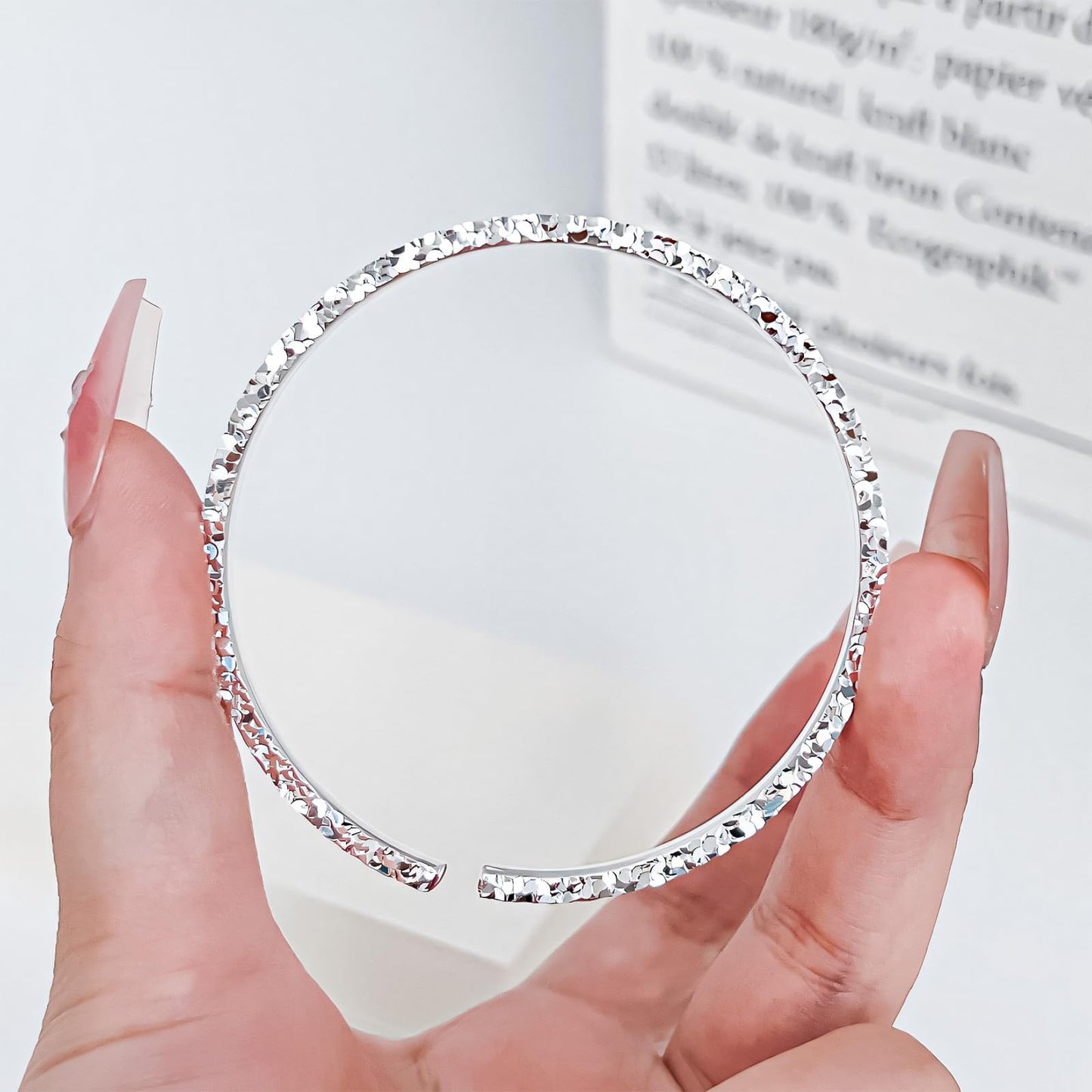 Handmade 925 Sterling Silver Bangle Bracelet For Women Hammered Bangles Open Adjustable Bangle For Women Stackable Statement Textured Bangle Bracelet Simple Dainty Silver Thin Bangle Jewelry For Women