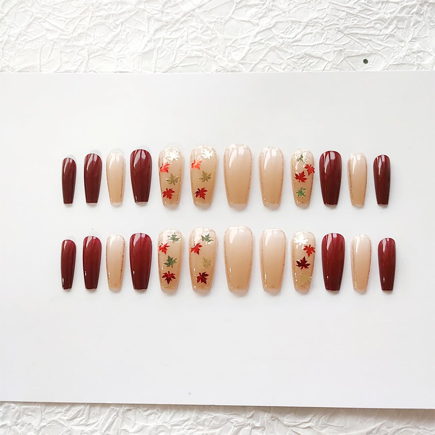 RTKHFZE Fall Press on Nails Medium Length Red False Nails Shiny Sequins with Maple Leaves Glitter Designs Acrylic Nails 24Pcs Autumn Full Cover Fake Nails Stick on Nail for Women and Girls