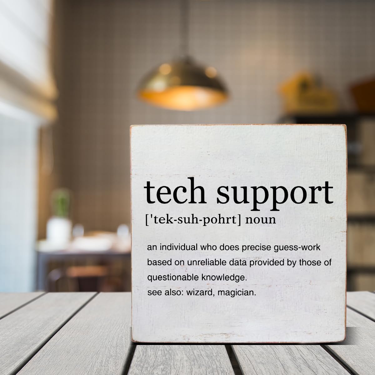 Tech Support Gifts for Men Tech Support Definition Art Wooden Box Sign Rustic Desk Decorative Wooden Sign Home Office Decor for Table Shelf 5 x 5 Inches