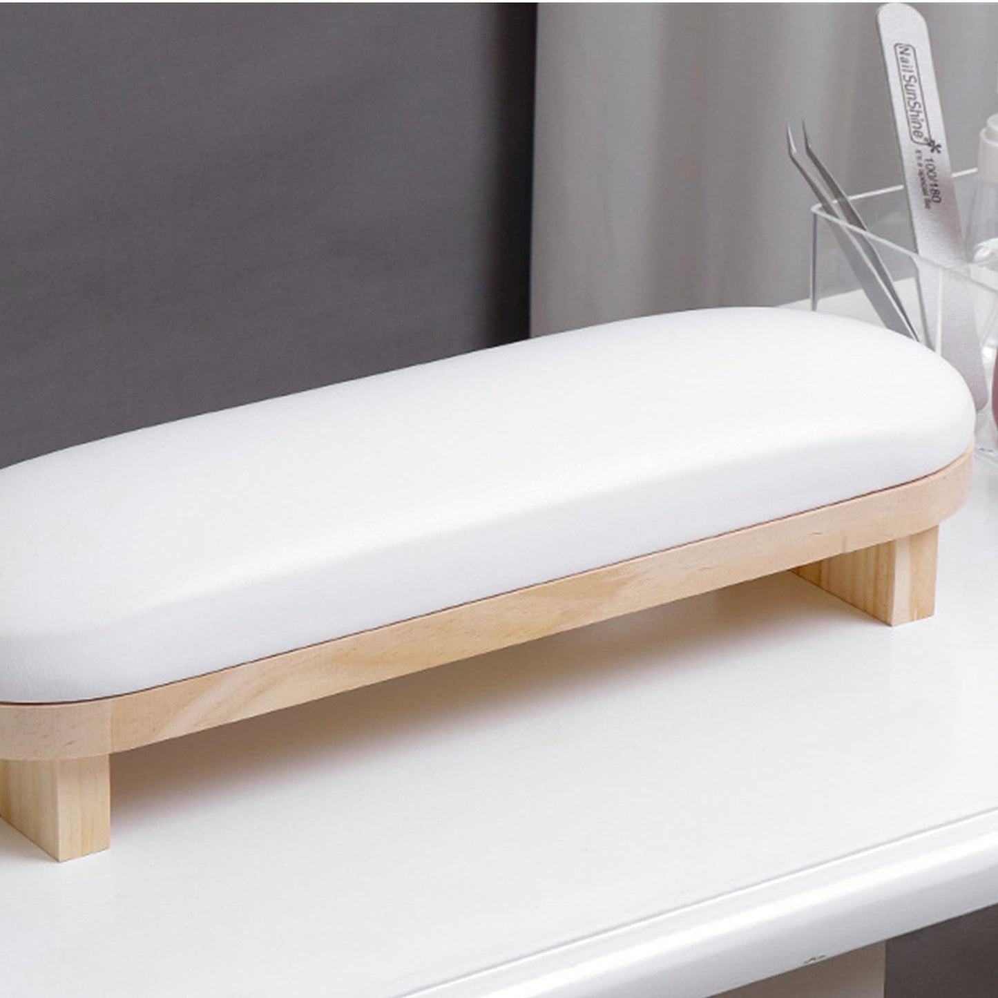TANG SONG 1PC Sponge Manicure Hand Rest Pillow Wooden Nail Stand Hand Holder Nail Table Manicure Armrest Cushion (White)