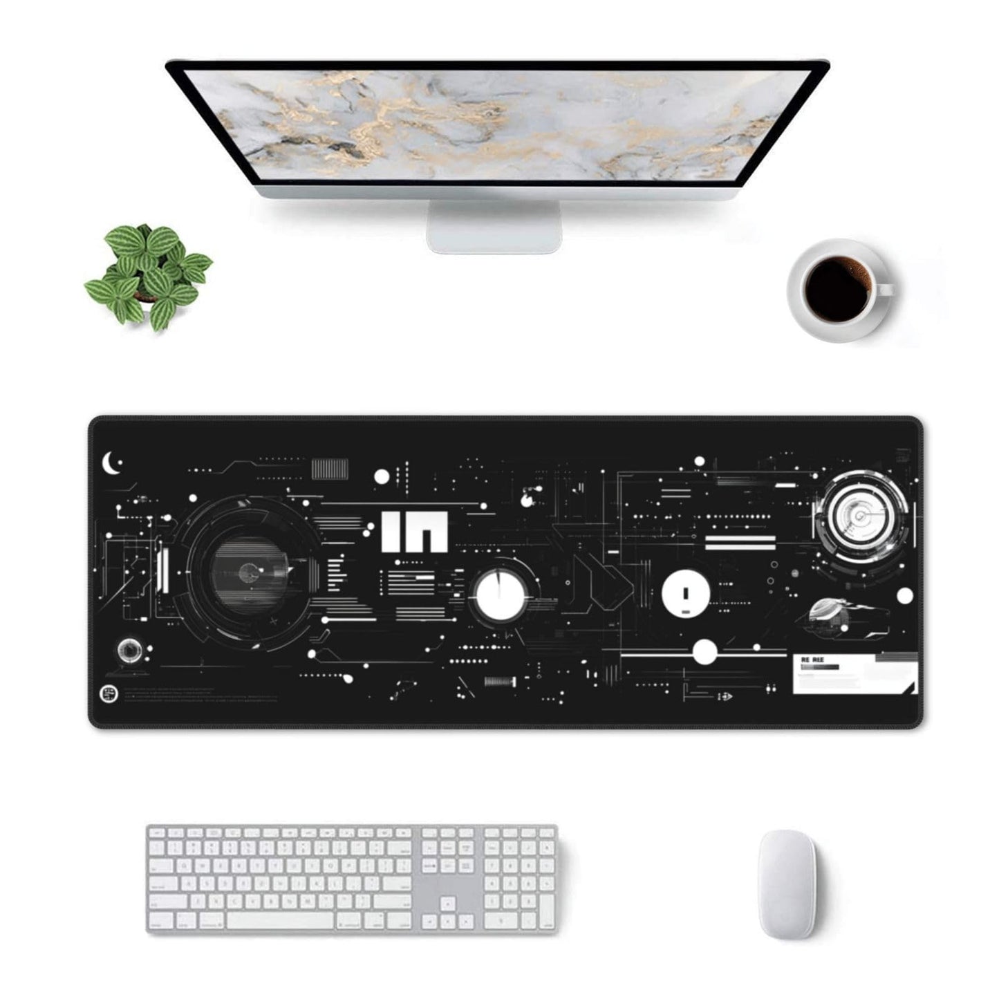 Mechanical Mouse Pad 31.5 X 11.8 Inch Big Desk Rubber Base Stitched Edges Keyboard Pad Spaceship XXL Mouse Mat for Home Game and Office