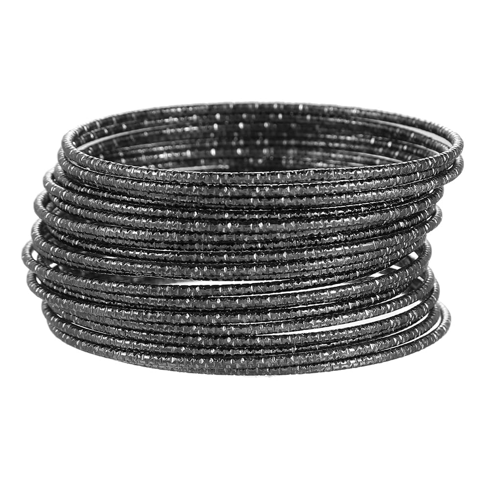 RINTOLER 20Pcs Black Bangles Bracelets Set for Women - Multi Layer Stackable Textured Thin Bracelets Indian Bangles Boho Jewelry Set (A-20PC-GunBlack)