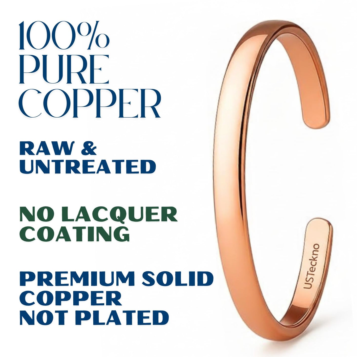 USTeckno Hand Forged 100% Pure Copper Bracelet. Made with Solid High Gauge Copper and Health benefits. Enhance your well-being in style