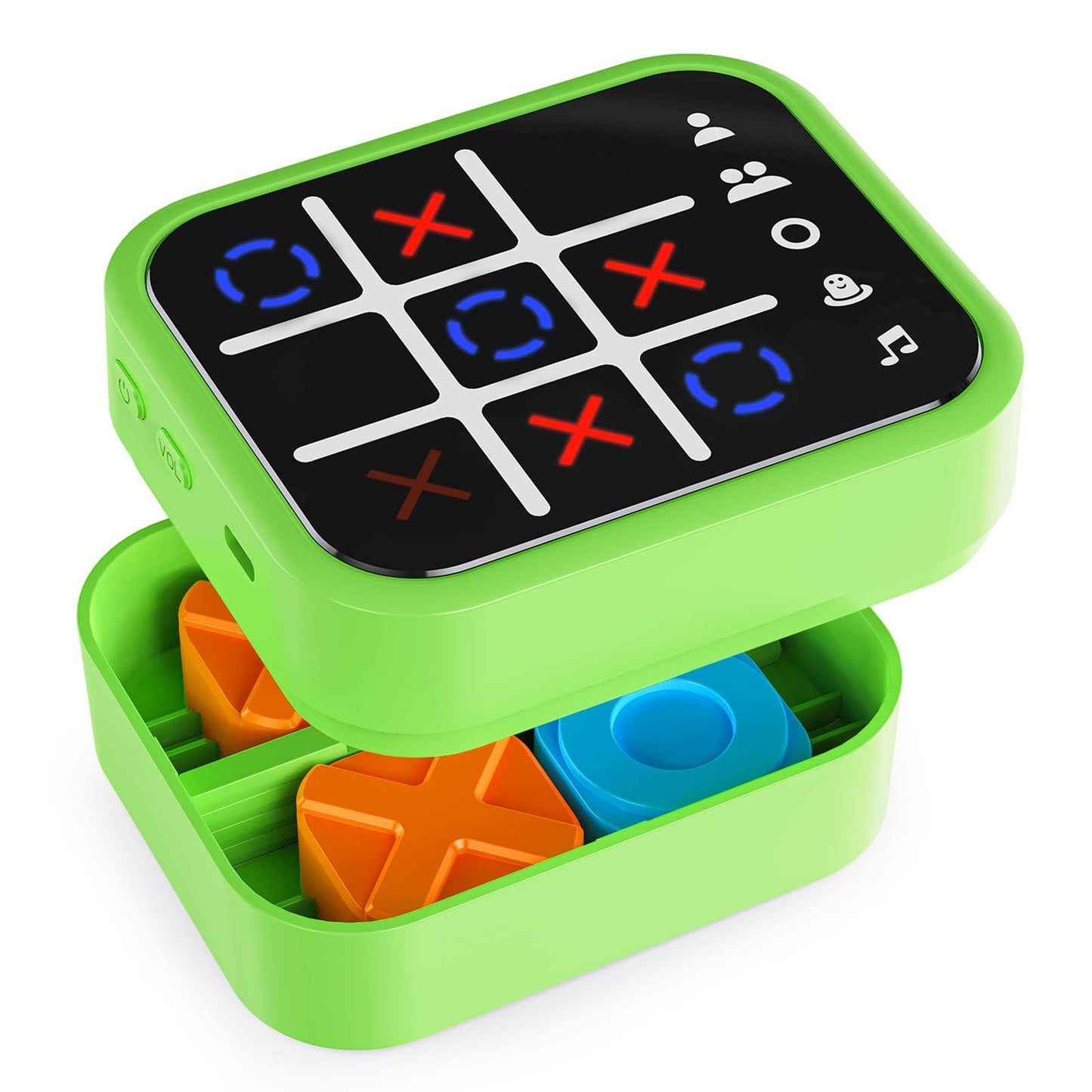 Niufuntek Rechargeable Tic Tac Toe Game Box with 5 Fun Brain Memory Games, Electronic Touchscreen Handheld Game, Portable Digital Puzzle Board Travel Toy, Gifts Choice for Kids and Adults (Green)