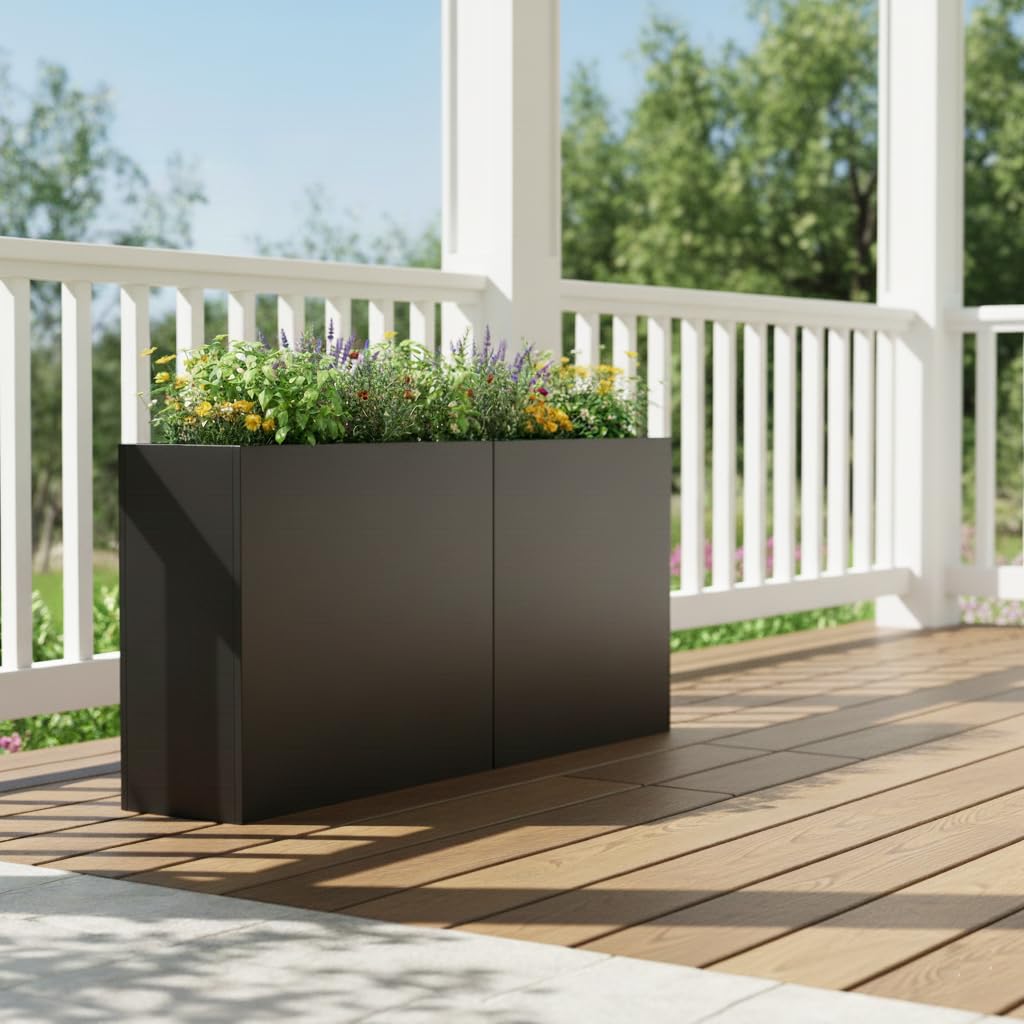 Tall Metal Planter for Outdoor Plants,38"Lx13"Wx30"H All-Weather Durable Plant Box,Large Rectangular Planter with Drainage Holes & Removable Shelf,Modern Decor for Tall Small Plants, Trees, Flowers