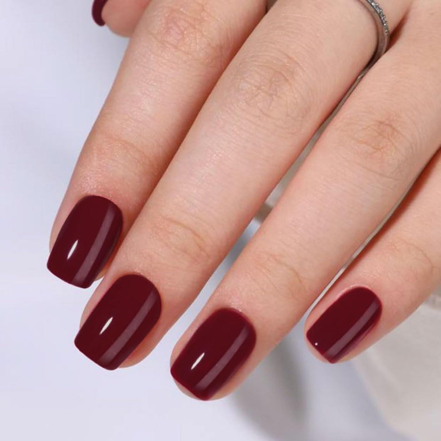 Stbisen Wine Red Press On Nails Short Square, 30Pcs 15 sizes, Glossy Burgundy Fake Nails, Reusable Thick Natural Glue On Nails for Women Gift, Suitable for Work, Office Settings, and Everyday, 30Pcs