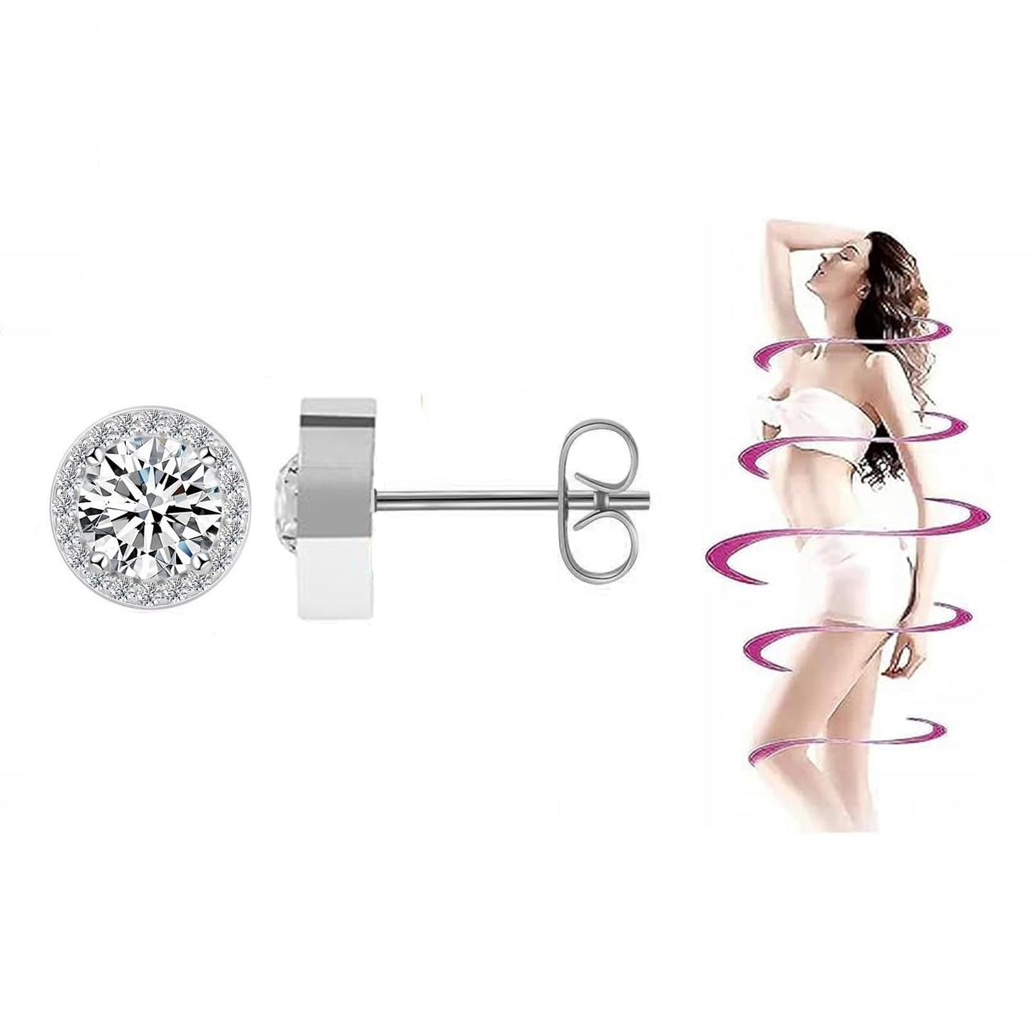 Lymphatic Earrings for Women Lymphatic Drainage Therapy Earrings Lymphvity Germanium Earring Lymph Detox Earring CZ Stud (Silver)