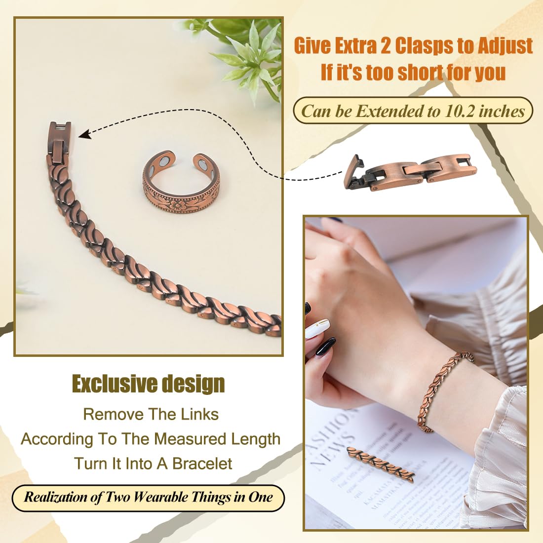 Vicmag Copper Anklet for Women Magnetic Ankle Bracelet with Ultra Strength Magnets 99.9% Solid Copper Gift for Her (Adjustable)
