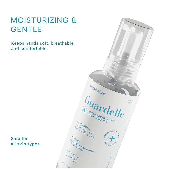 Well Before Guardelle, Alcohol-Free Foaming Hand Sanitizer - 97% Water, Non-Sticky Micro-Foam, 18 fl oz (Pack of 1)