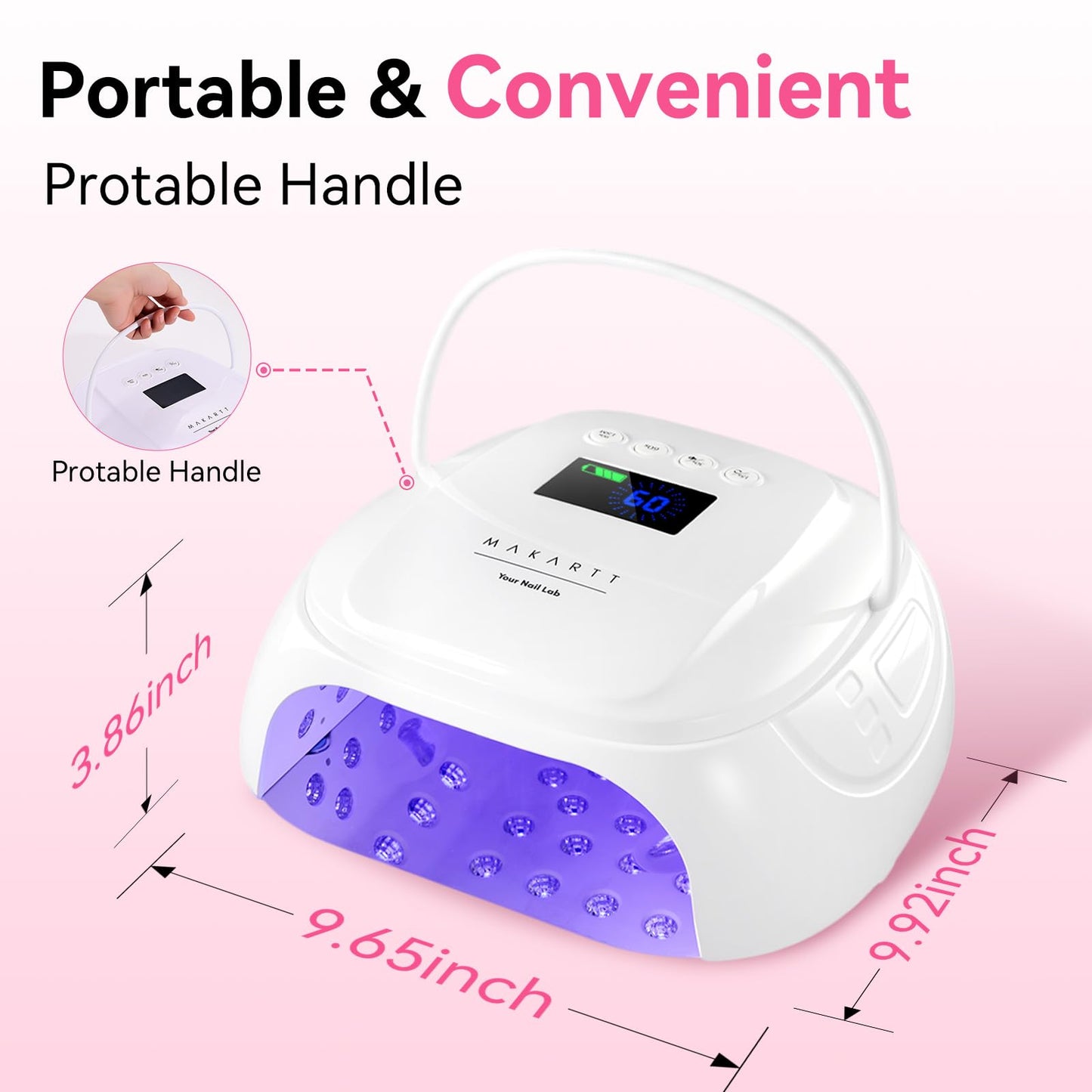 Makartt UV Nail Lamp – 30W Fast Curing UV Light with Handle Rechargeable Cordless Nail Dryer for Gel Nail Polish with 45 Beads Dual Lights 4 Timers LCD Smart Sensor for Nail Art Design(White)