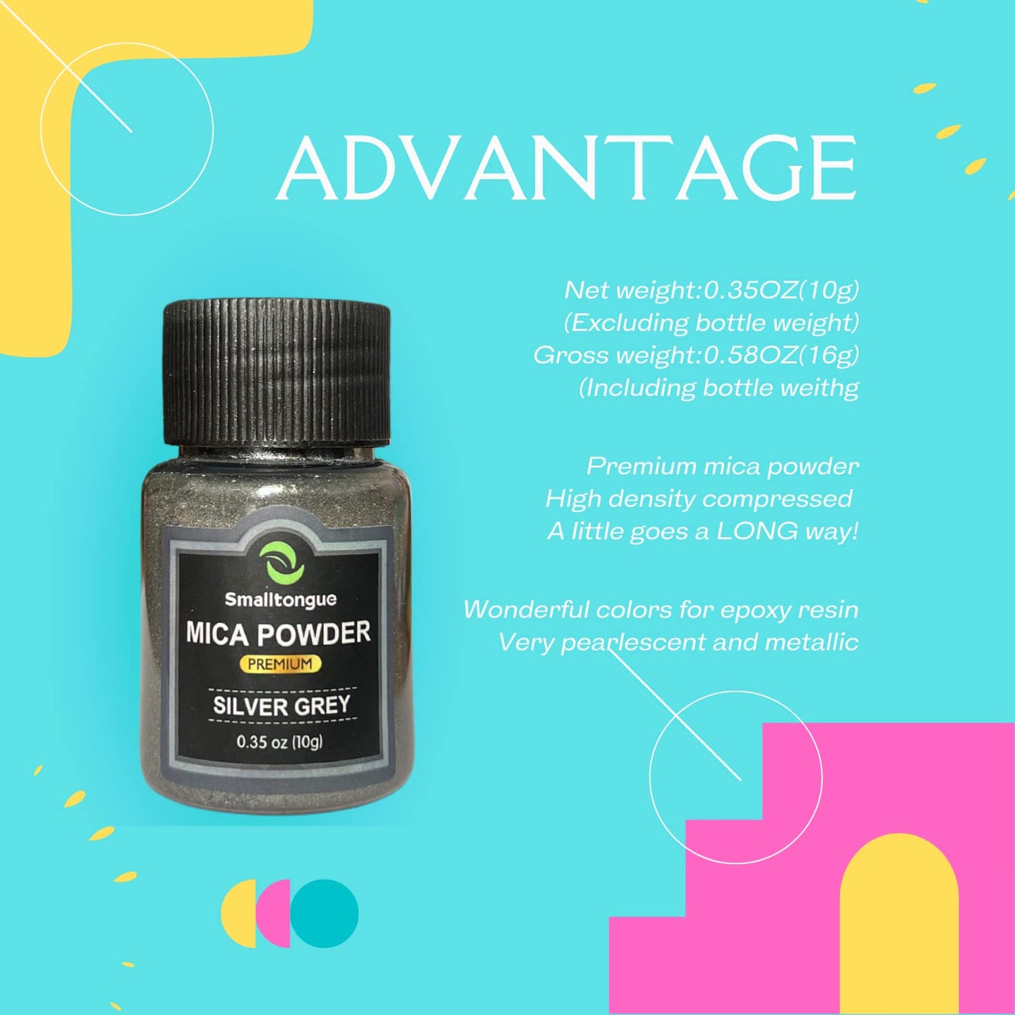 Smalltongue Mica Powder for Epoxy Resin, 36 Colors, 0.35 oz(10g) Bottles Mica Glitter, Pigment for Lip Gloss, Soap Making, Bath Bomb, Art Crafts, Resin Dye, Nails