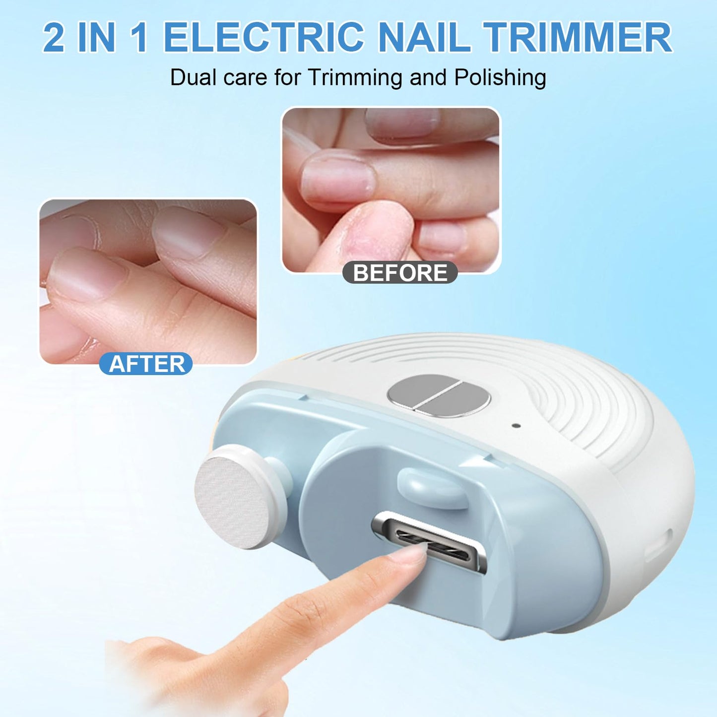 Electric Nail Clipper for Seniors & Toddler Nail Clipper 3 in 1,2026 Electric Nail Trimmer with LED Light&Polishing,Adjustable 3 Speeds Automatic Nail Cutter for Thick Toenails,Adults,Baby Blue