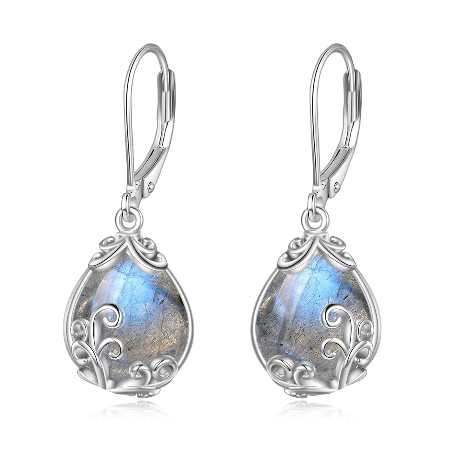 POPLYKE Labradorite Filigree Teardrop Drop Dangle Earrings Sterling Silver Leverback Earrings