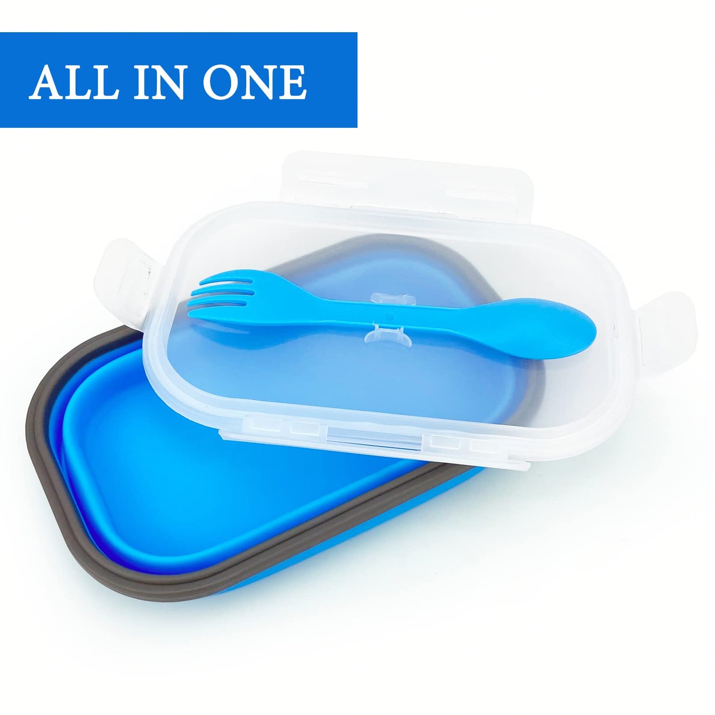 Lunbengo Collapsible Lunch Box Containers, Silicone Bento Box with Airtight Lid and 2 in1 Spoon & Fork, 1000ml Large Portion Reusable Silicone Food Storage Container, Microwave Dishwasher Safe