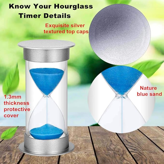 SuLiao Sand Timer 15 Minute Hourglass, Silver Plastic Sand Watch Clock 15 Min, Hour Glass Sandglass Timer for Kids, Games, Classroom, Kitchen, Decorative (15 Min, Blue Sand)