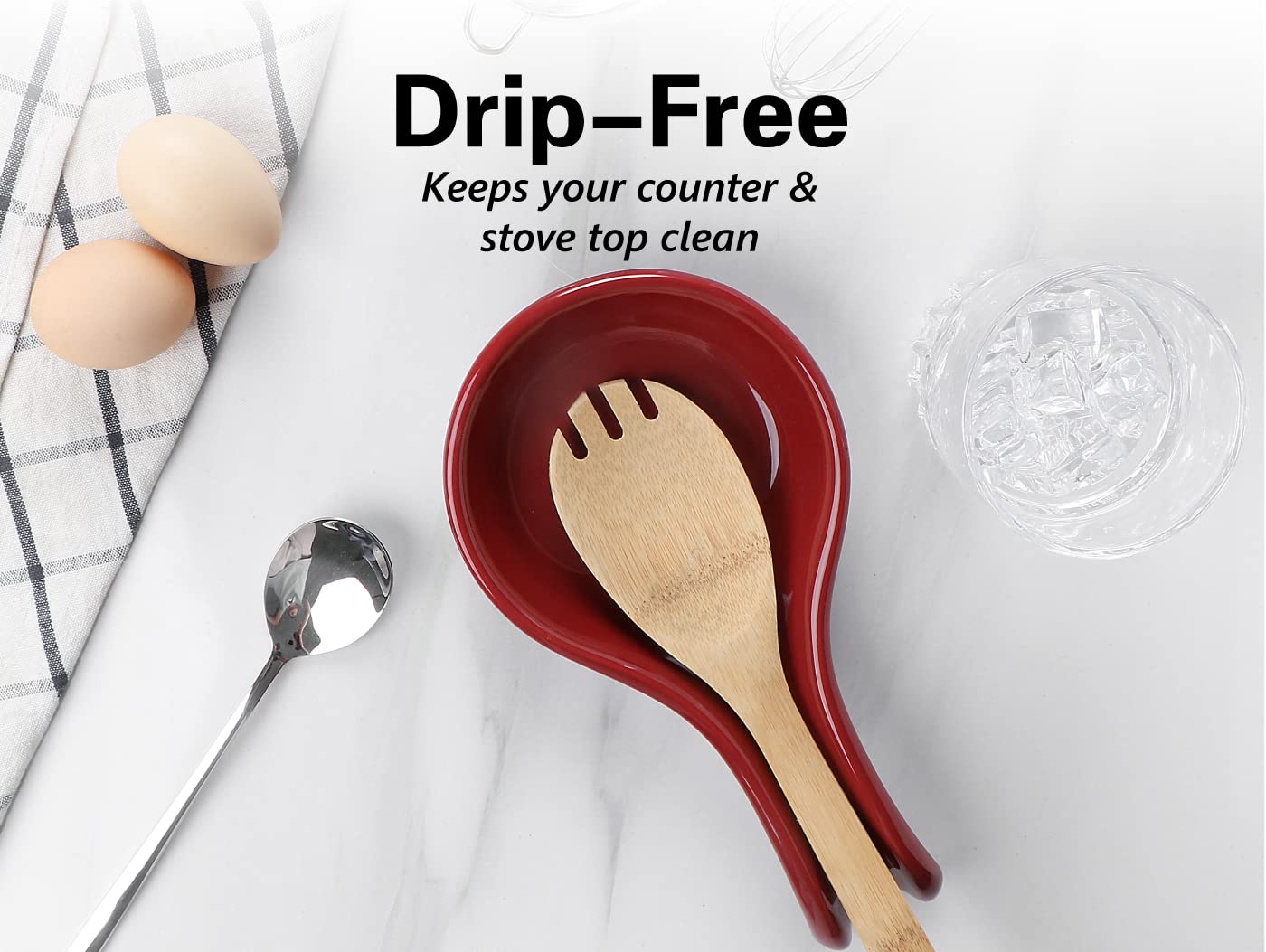ONEMORE Ceramic Spoon Rest for Stove Top - Extra Wide Heat-Resistant Ladle Holder for Kitchen Counter Utensils/Tools - Large, Red