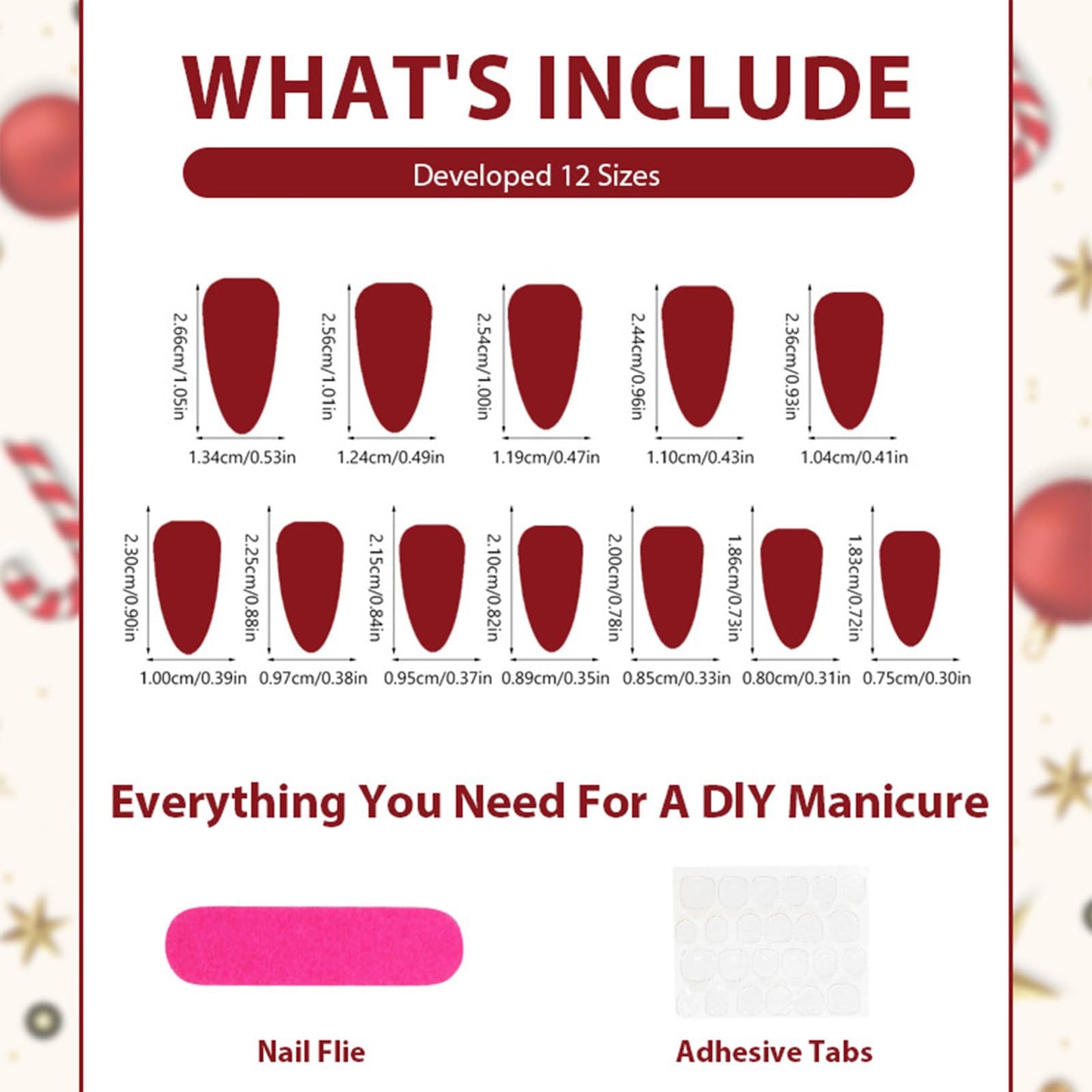 3D Christmas Tree Acrylic Fake Nail Glossy Red Colored Lantern Stick on Fingernails Snowflake Press on Nails 24Pcs Candy Cane Gel Glue on Nail Bow Tie Medium Almond False Nails for Women Xmas Gift
