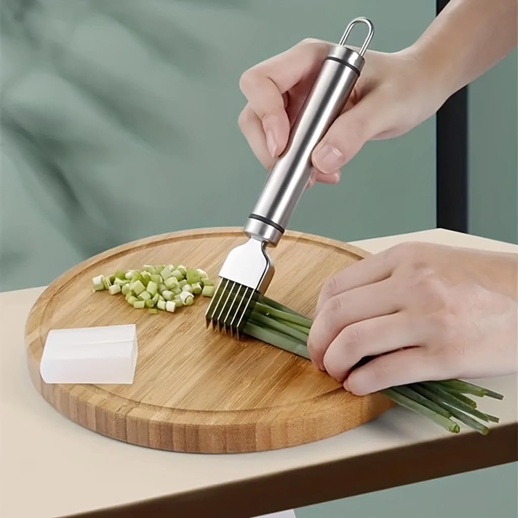 Green Onion Slicer, Multi-Blade Kitchen Herb Cutter, Professional Scallion Shredding Tool (1, Silver and black)