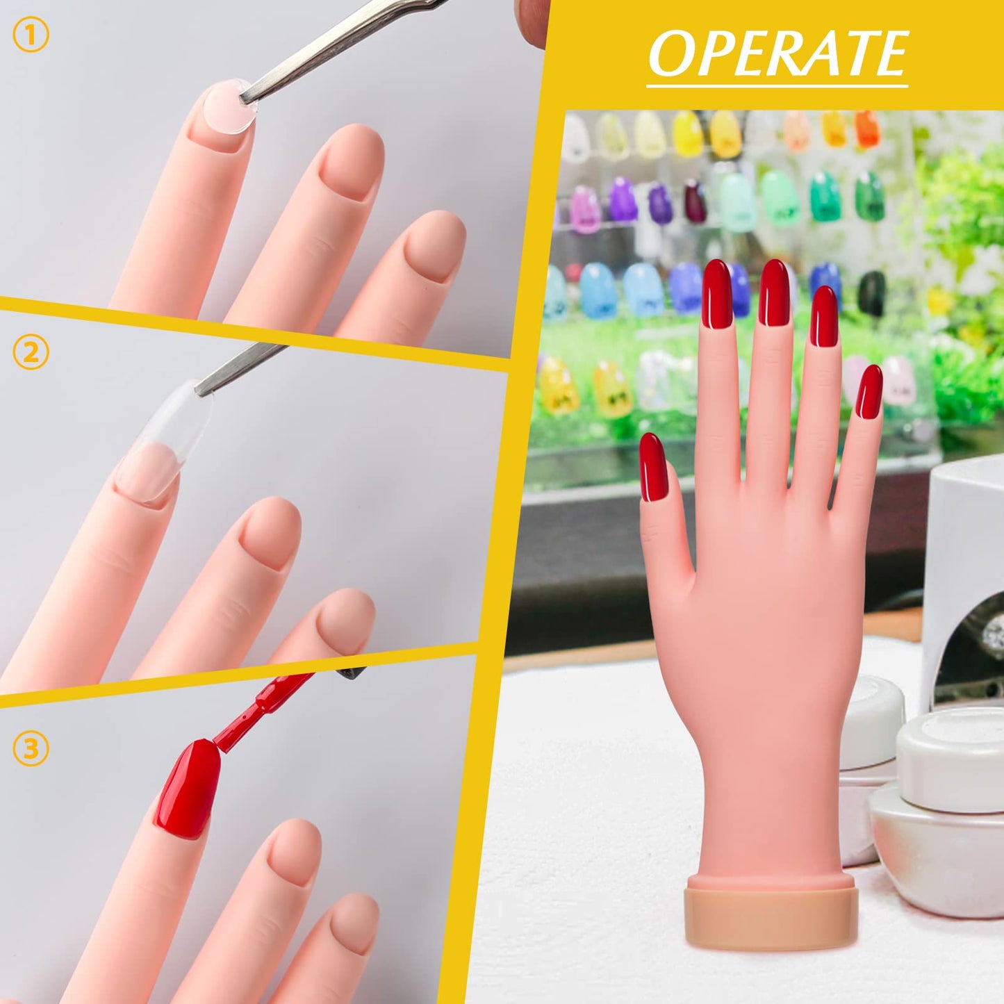 2 Pack Practice Nail Tips Art Trainer Training Hand Tool and 1 Pair Practice Fake Foot Model Flexible Soft Silicone Prosthetic Manicure Tool for Nail Tips Art Training