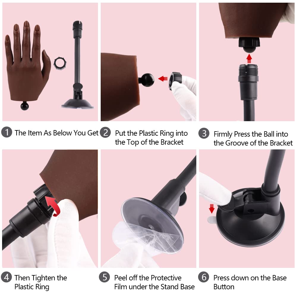 Practice Hand for Acrylic Nails with Stand Bracket, Silicone Fake Hands to Practice Fake Nails Mannequin Hand for Nails Practice and Nail Art Single Left Hand Color 6#