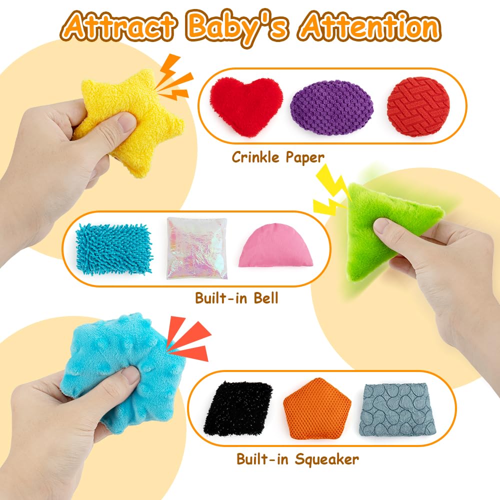 teytoy Texture Sensory Bean Bags Toys for Autism, 12 Fidget Sensory Shape Toy with Storage Bag, Develop Fine Motor Play for Baby Special Needs Developmental Toys for Infant Newborn