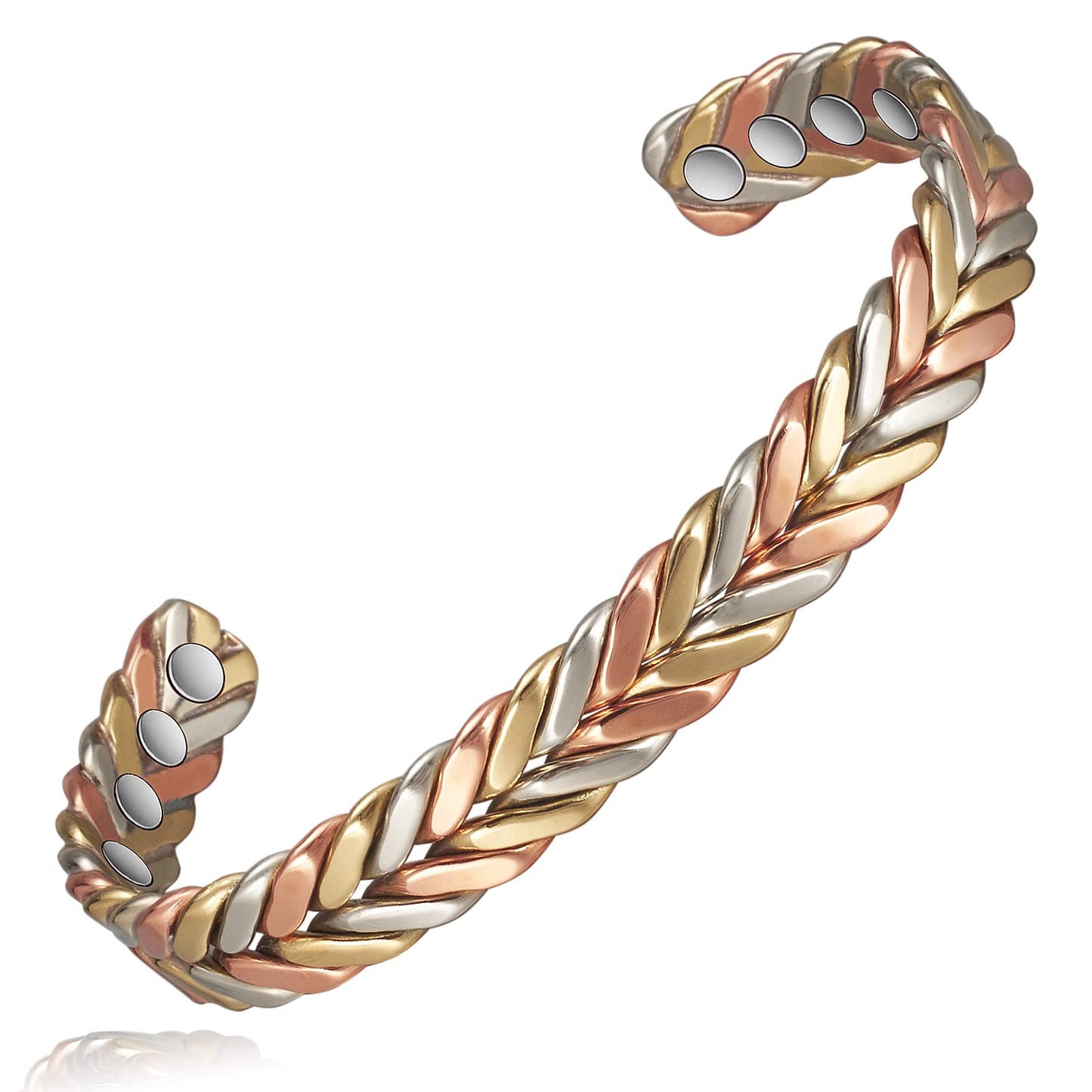 EnerMagiX Copper Bracelets for Women, 99% Pure Adjustable Tricolor Gold Braided Bracelet, Copper Jewelry Gift (0932)