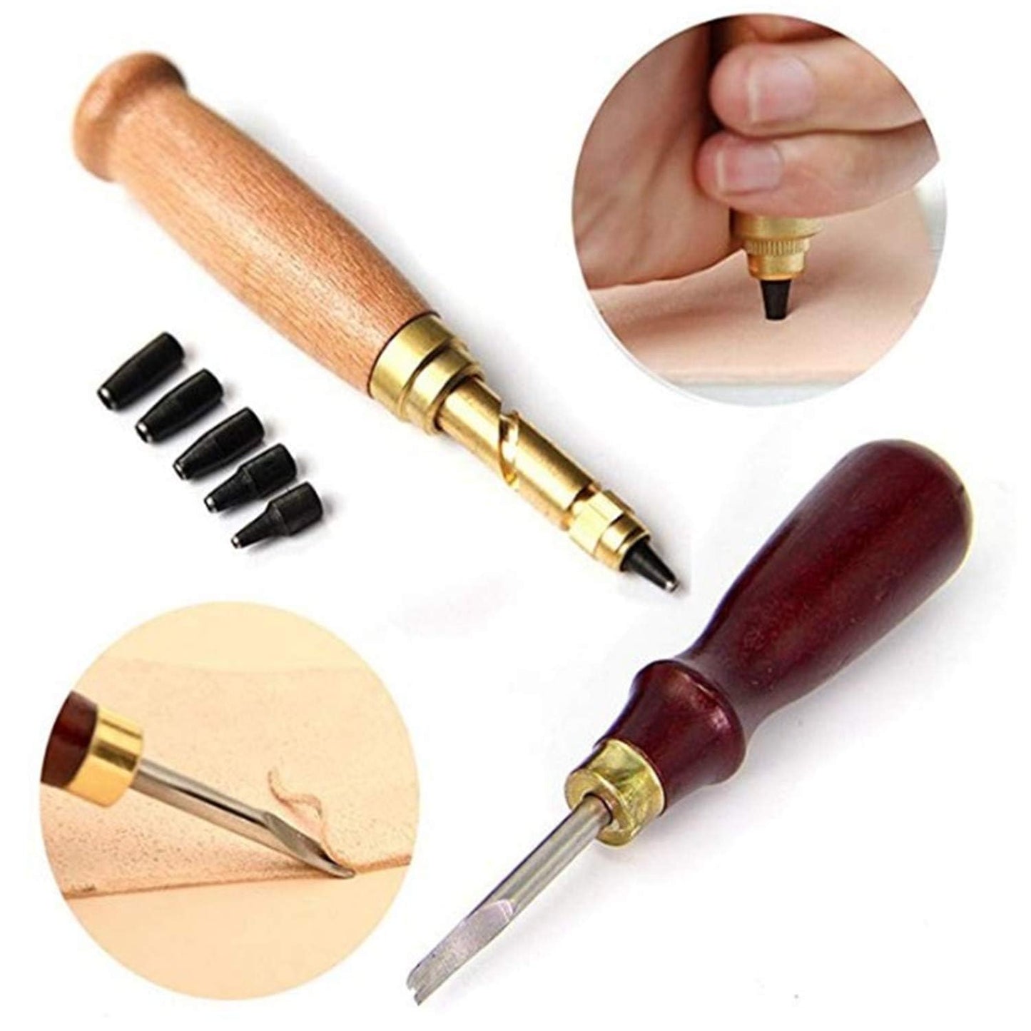 citian Leather Tools Kit Stitching Punch Sewing Carft DIY Tool Carving Craft Saddle Working Groover and 18pcs for Hand Set Prong