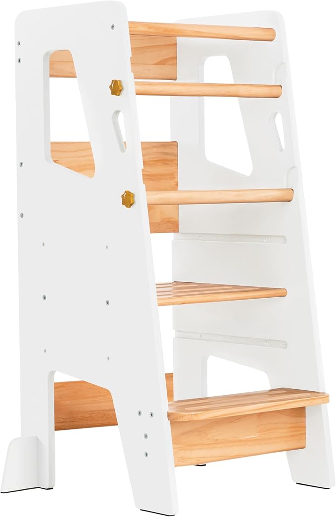 OCODILE Toddler Standing Tower - Adjustable Height Toddler Kitchen Stool Helper - Ideal Kids Kitchen Step Stool for Learning New Skills - Updated Design with Safety Feet - White