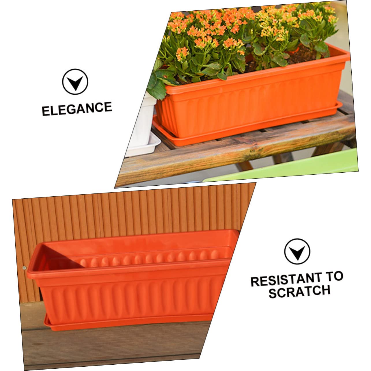 DOITOOL 2pcs Rectangular Porch Planting Pots for Balcony Planting Pots Rectangular Patio Saucers for Outdoor Indoor Gardening