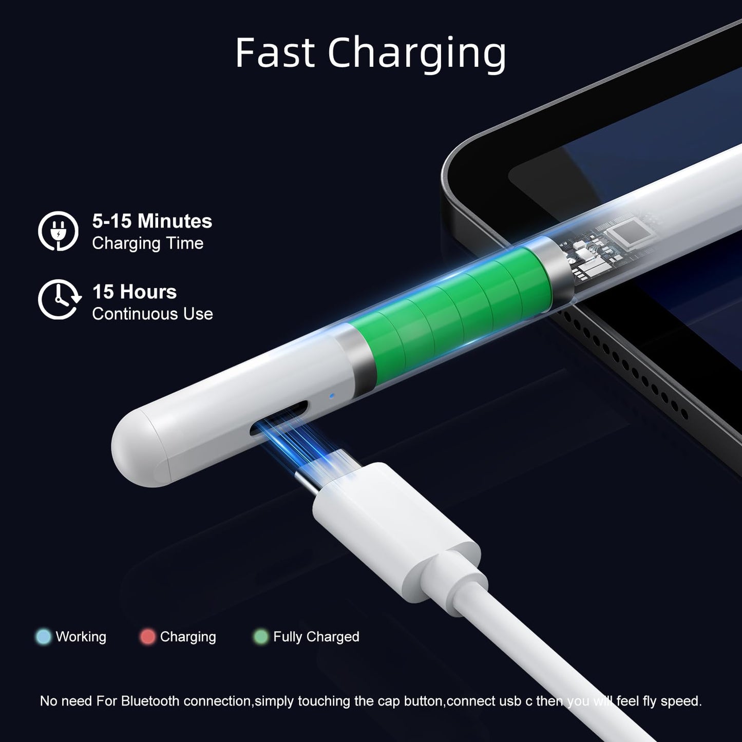 Stylus Pen for iPad 6th-11th Generation-2X Fast Charge Active Pencil Compatible with 2018-2026 Apple iPad Pro 11"/12.9"/M4, iPad Air 3/4/5/M2/M3/M4,iPad mini 5/6/7 Gen-White