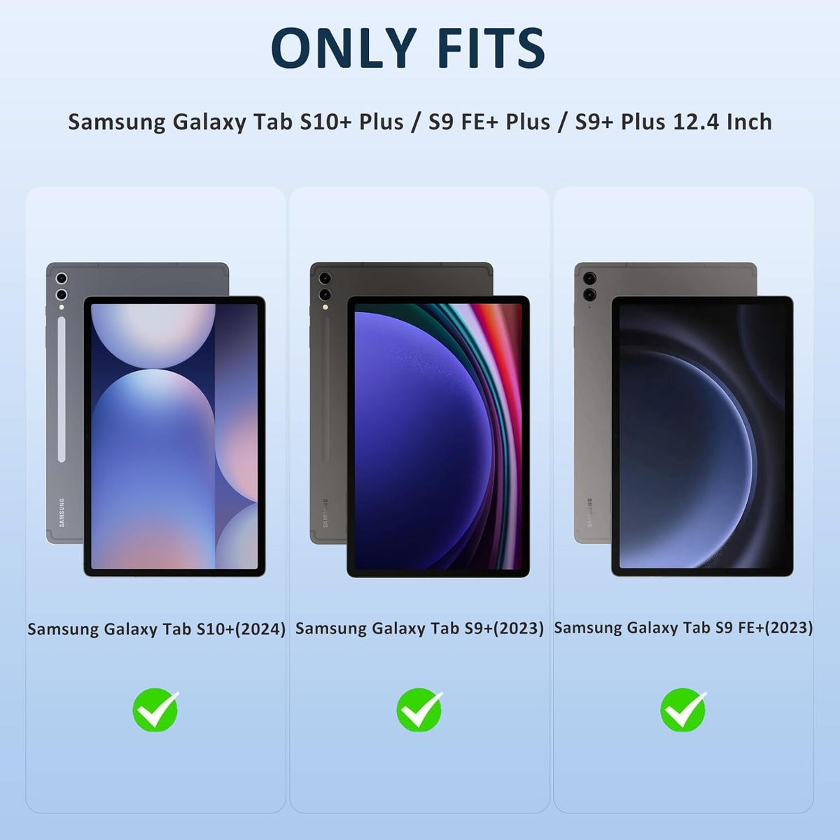 Keyboard Case for Samsung Galaxy Tab S10+ Plus / S9 FE+ Plus / S9+ Plus 12.4 Inch,7 Colors Backlit Bluetooth Keyboard, Detachable Wireless Magnetic Keyboard with S Pen Holder, Black