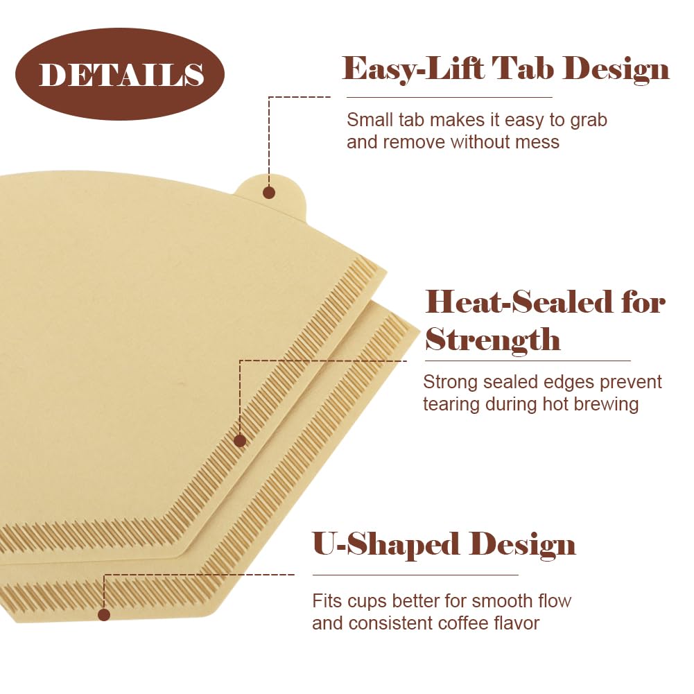 YQL 400 Count Coffee Filters, #2 Natural Brown Cone Filter Paper Compatible with Pour Over Drippers & Coffee Makers, Unbleached Disposable U-Shaped Filters, Clean Taste & Strong Design