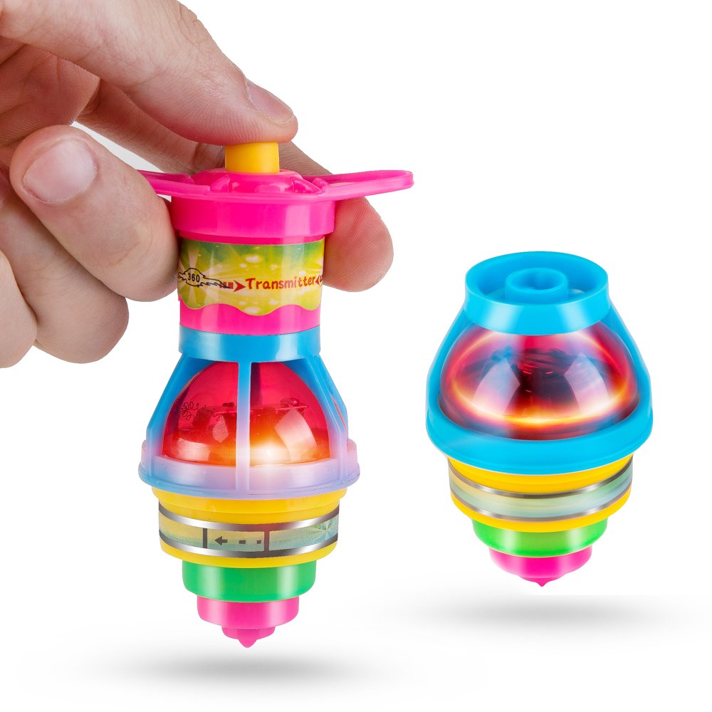 PROLOSO 15-Pack Light Up Flashing UFO Spinning Tops with Gyroscope Novelty Bulk Toys Party Favors